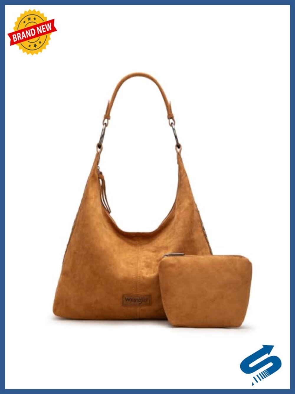Suede Hobo Purse Embossed Tooling Pattern Slouchy Shoulder Bag 2Pcs Set